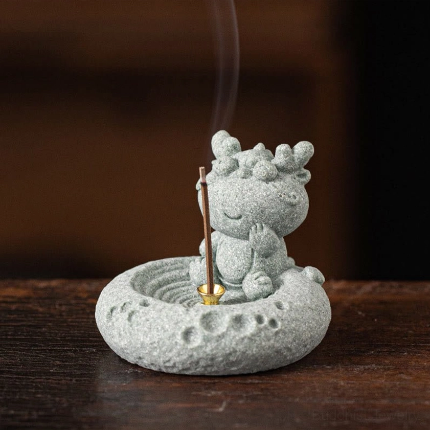 Dragon zodiac incense burner side view angle detail