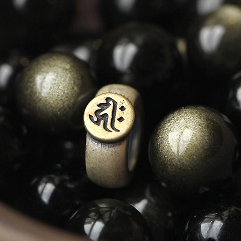 Dragon zodiac natal Buddha obsidian bracelet for prosperity and transformation