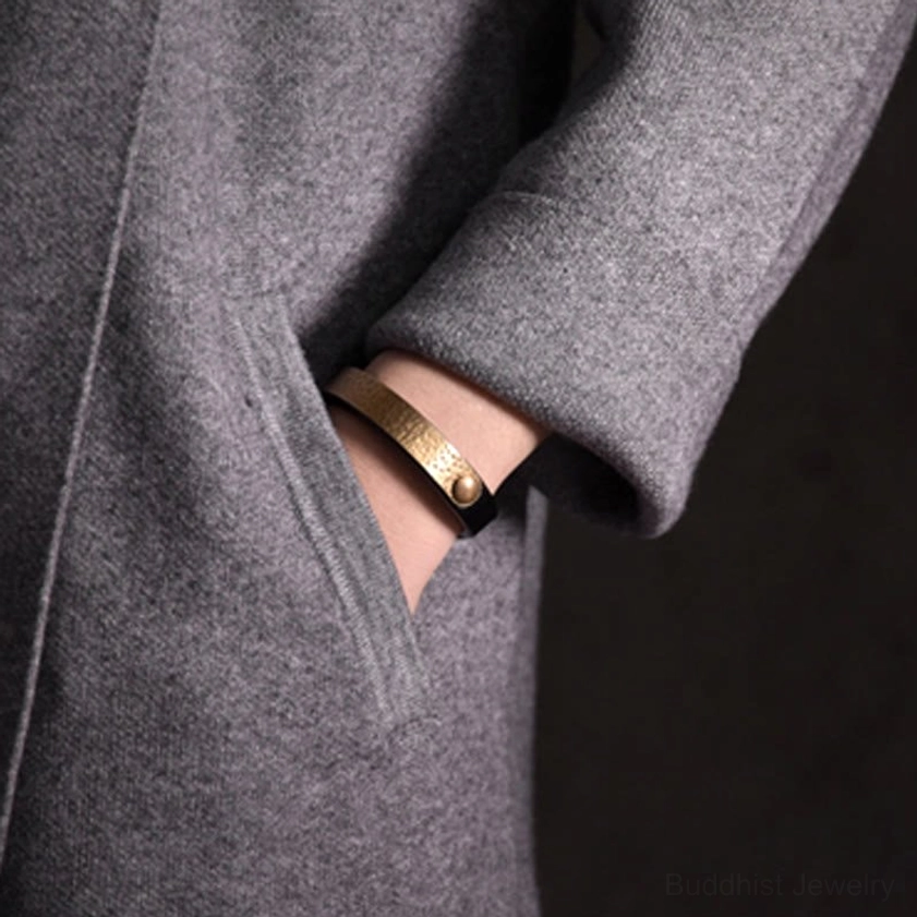 Durable leather and brass bangle bracelet with artisan construction perfect for daily manifestation wear