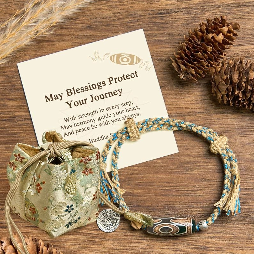 Deluxe gift bag packaging set for dzi bead protection bracelet with accessories