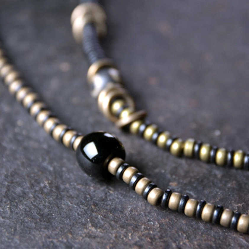 Ebony wood dzi bead peace bracelet necklace size comparison showing 15cm 16cm 17cm 18cm circumference options for men women