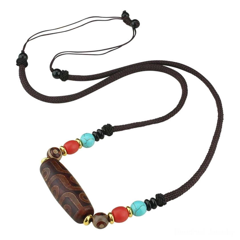 Dzi bead Buddhist protection necklace collection featuring both nine-eye and three-eye variations in natural agate