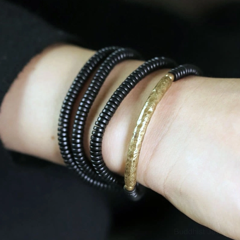 Ebony wood brass copper bracelet for chakra balancing and aura protection Buddhist