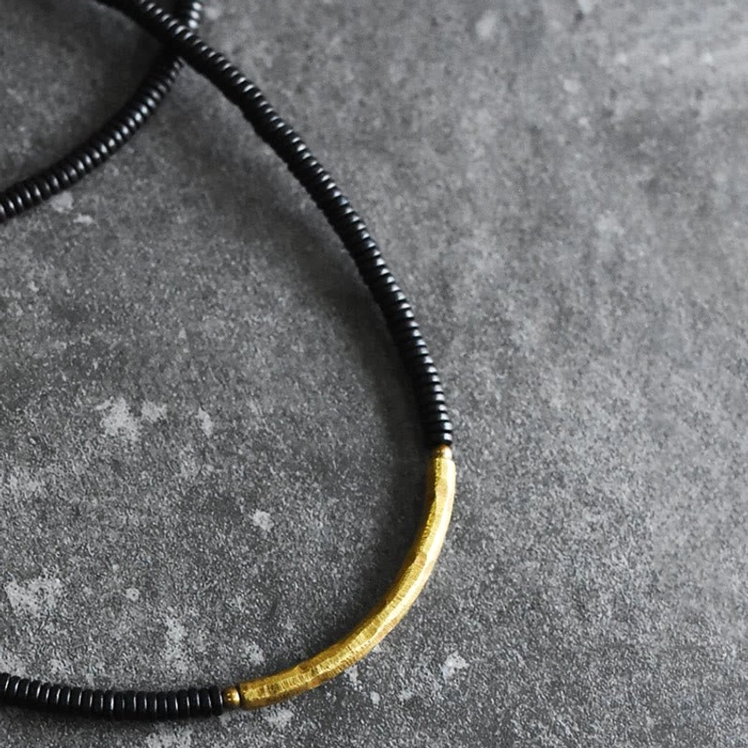 Handmade ebony wood bracelet with copper brass accents for meditation and mindfulness