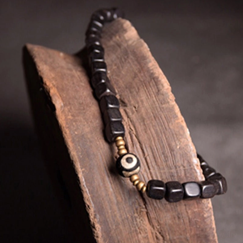 Ebony wood dzi bead couple bracelet for protection and spiritual balance, protective amulet bracelet