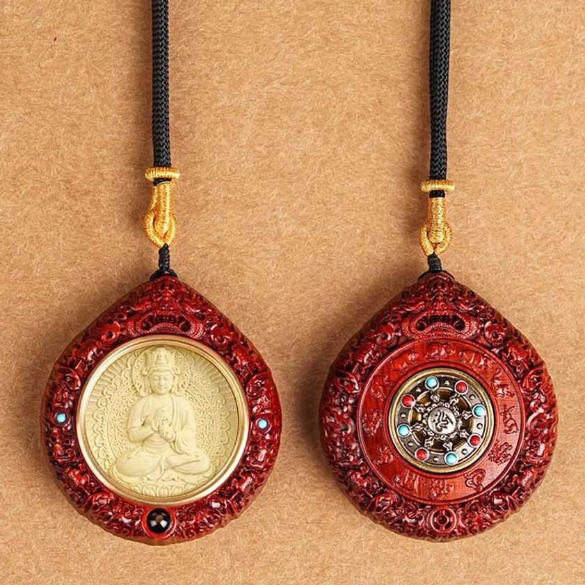 Ebony wood Horse Mahasattva Bodhisattva necklace pendant front view spiritual