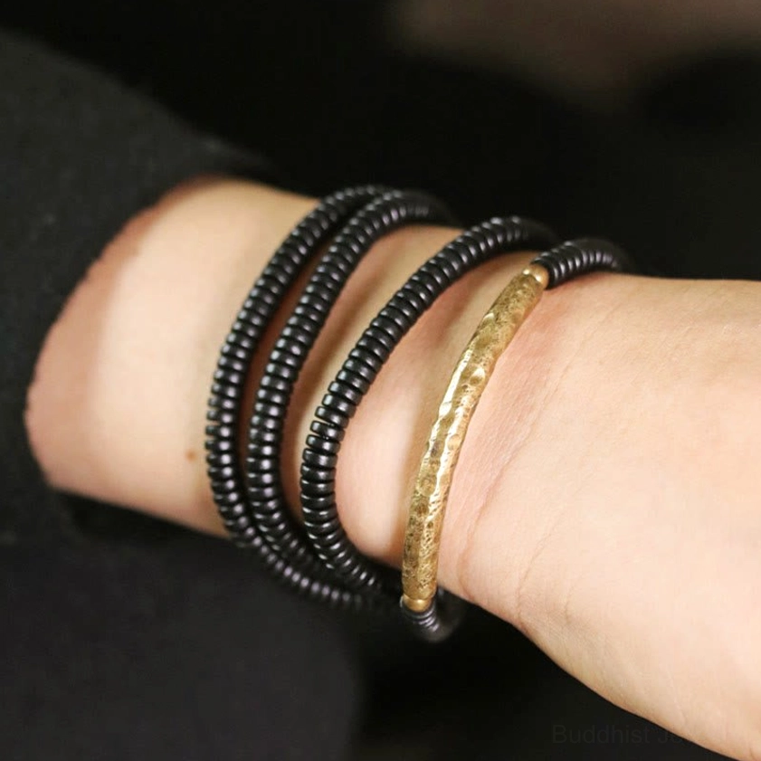 Premium ebony wood bracelet with brass and copper accents for emotional balance wellness