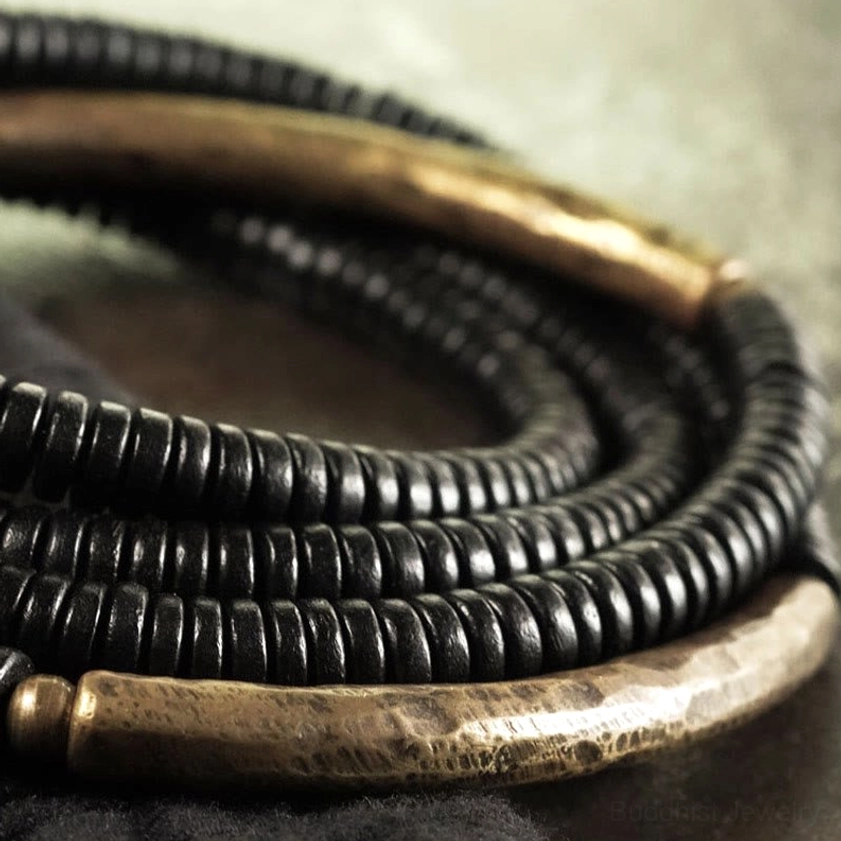 Ebony wood brass copper multilayered Buddhist bracelet for balance and spiritual protection