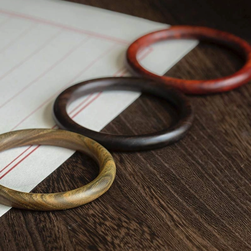 Ebony Wood Buddhist Bangle unisex style - showing versatile design suitable for all wearers