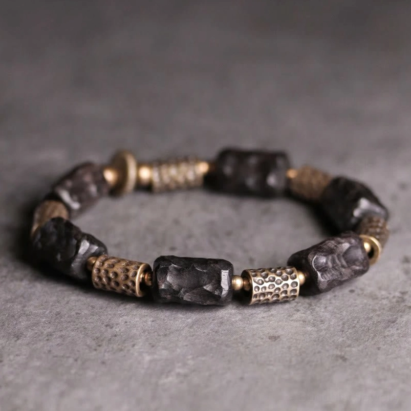 Ebony wood Buddhist bracelet with brass tubes style variation overhead
