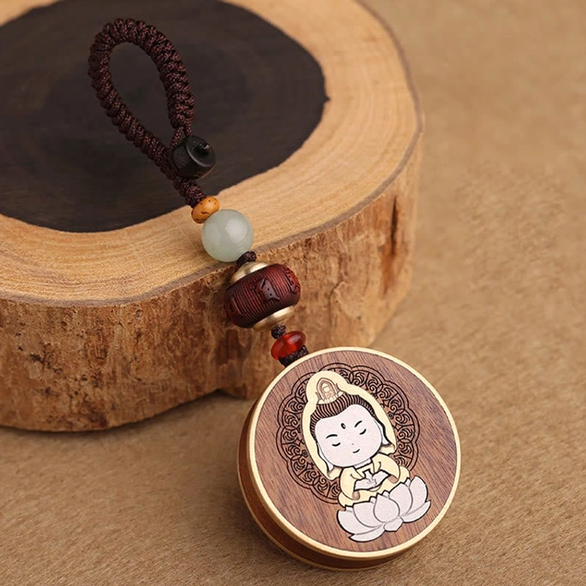 Ebony wood Buddhist keychain with grounding protective energy properties