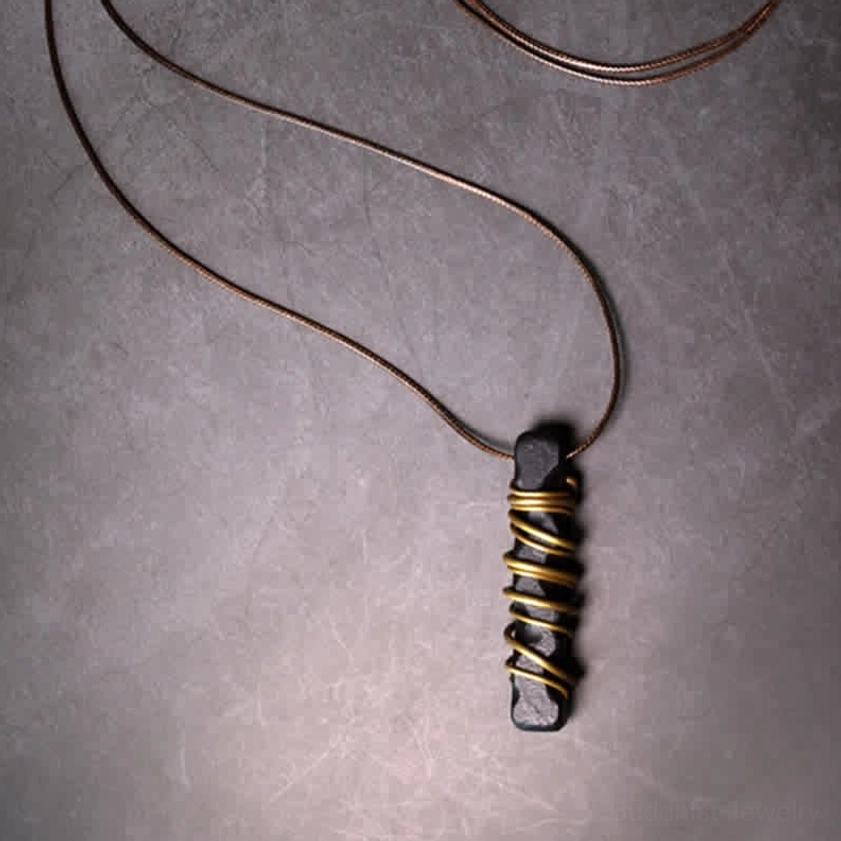 Authentic ebony wood zen circle pendant with brass wrapping natural grounding energy jewelry