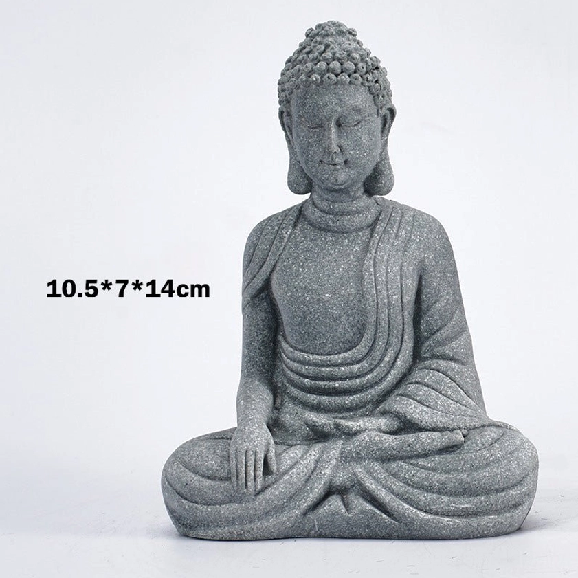 Eco-friendly sandstone Buddha meditation statue, sustainably crafted for peaceful living spaces and mindfulness practice