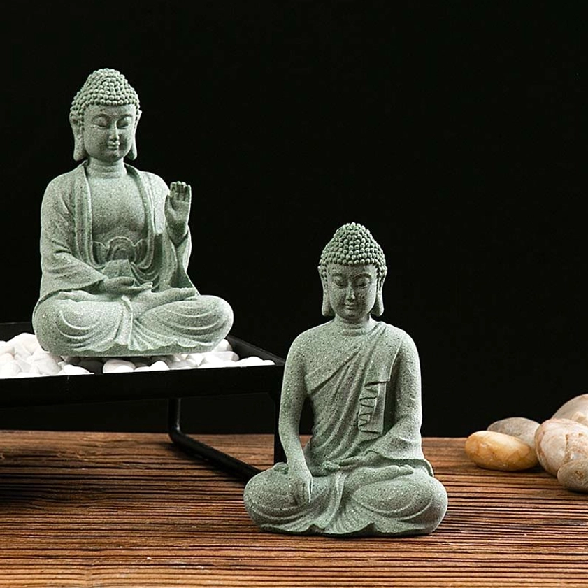 Eco-friendly handcrafted green sandstone Buddha statues for mindfulness and inner peace