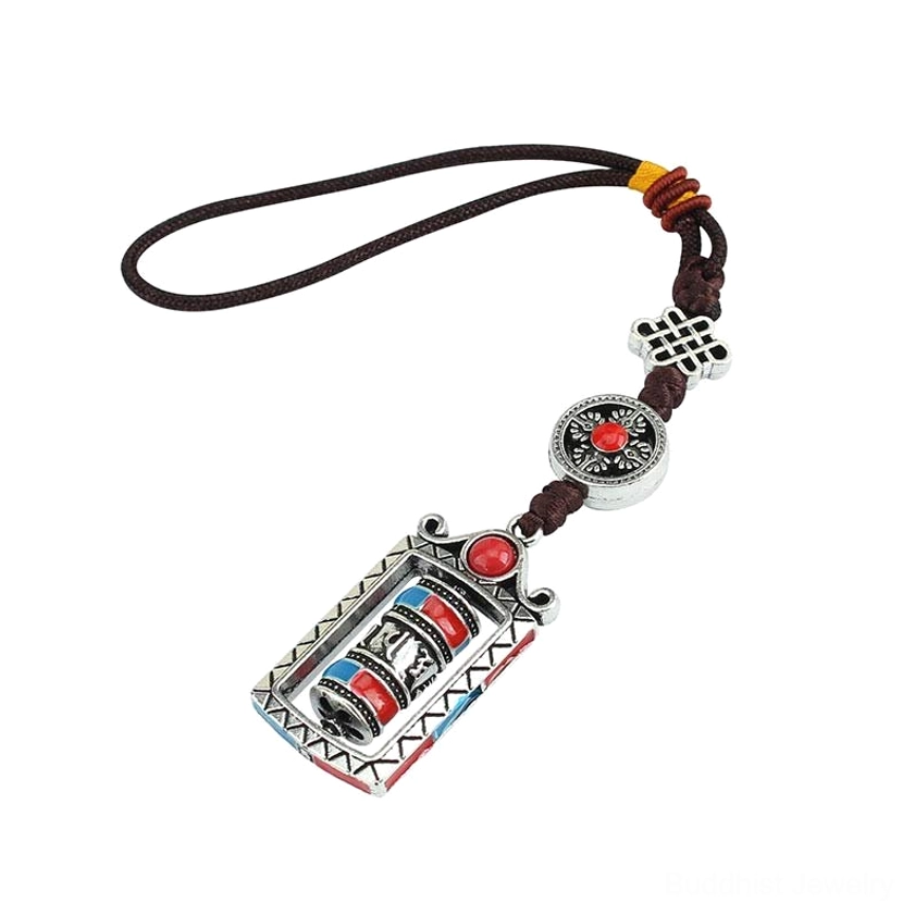 Eco-friendly Buddhist prayer wheel keychain made with natural materials and traditional craftsmanship
