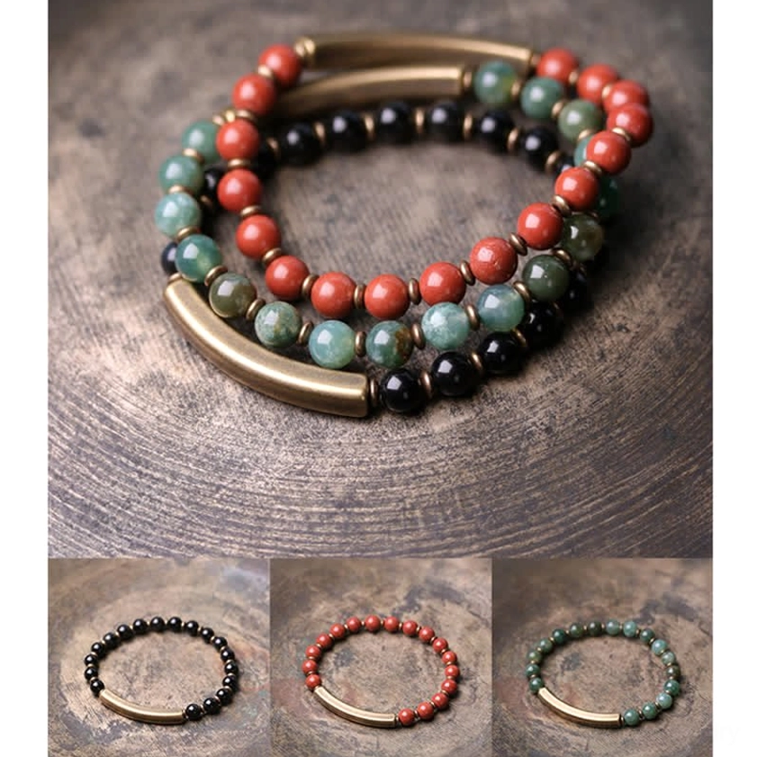 Eco-friendly natural stone couple bracelet - sustainable handmade Buddhist jewelry set
