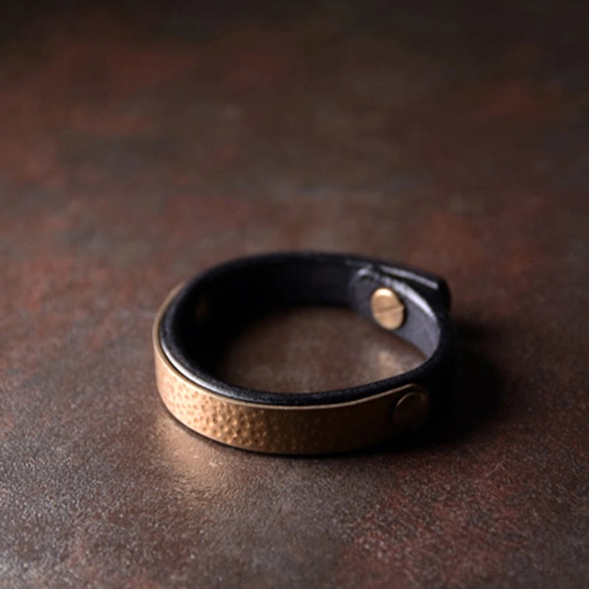Eco-friendly natural material handmade leather and brass bangle for manifestation and spiritual grounding