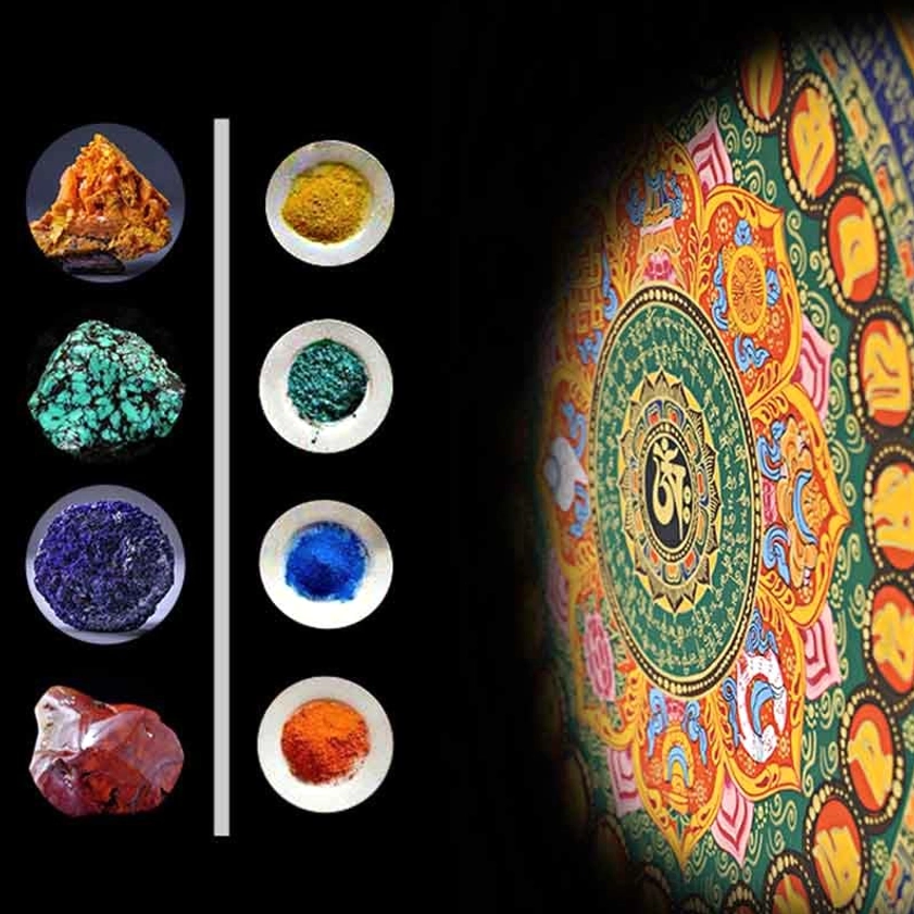 Eco-friendly Om Mani Padme Hum mandala thangka - natural materials handmade Buddhist spiritual art