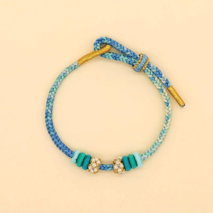Handmade eight-thread braided lucky charm bracelet showcasing Bodhisattva-inspired craftsmanship