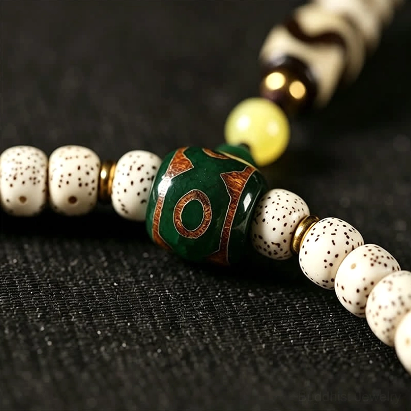 Premium elastic string Buddhist prayer bracelet showing secure construction and comfortable wrist fit for daily wear