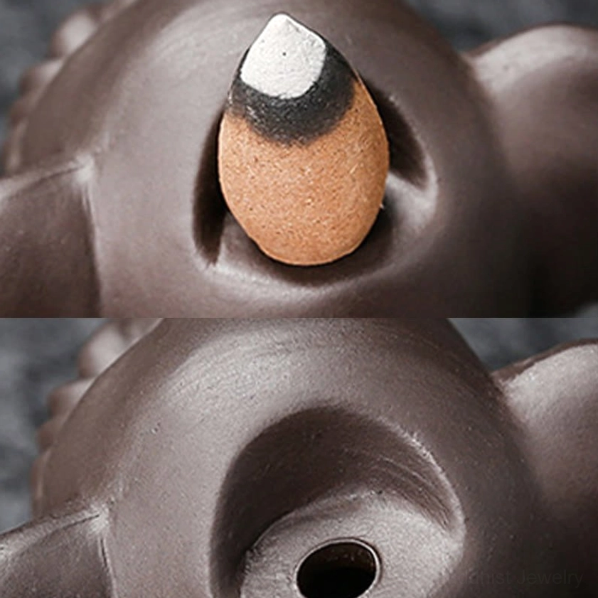 Elephant backflow incense burner complete product showcase all angles dimensions measurements specifications