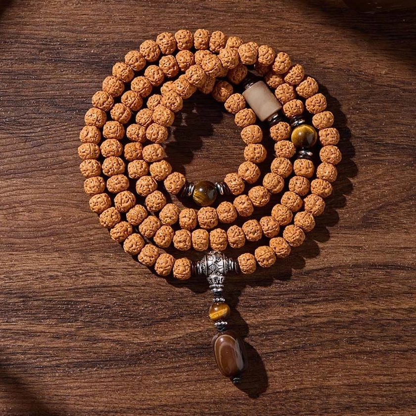 Evergreen through hardship bodhi seed mala 10mm beads with three-eye dzi protection amulet variant