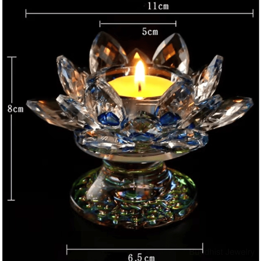 Faceted crystal lotus flower candleholder symbolizing enlightenment and rebirth for mindfulness spaces