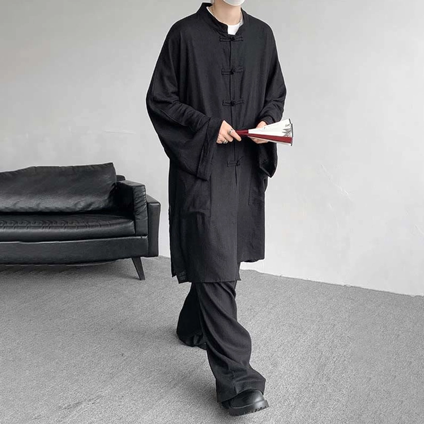 Firebrick red Buddhist meditation wear sitting pose showing comfort and unrestricted movement design