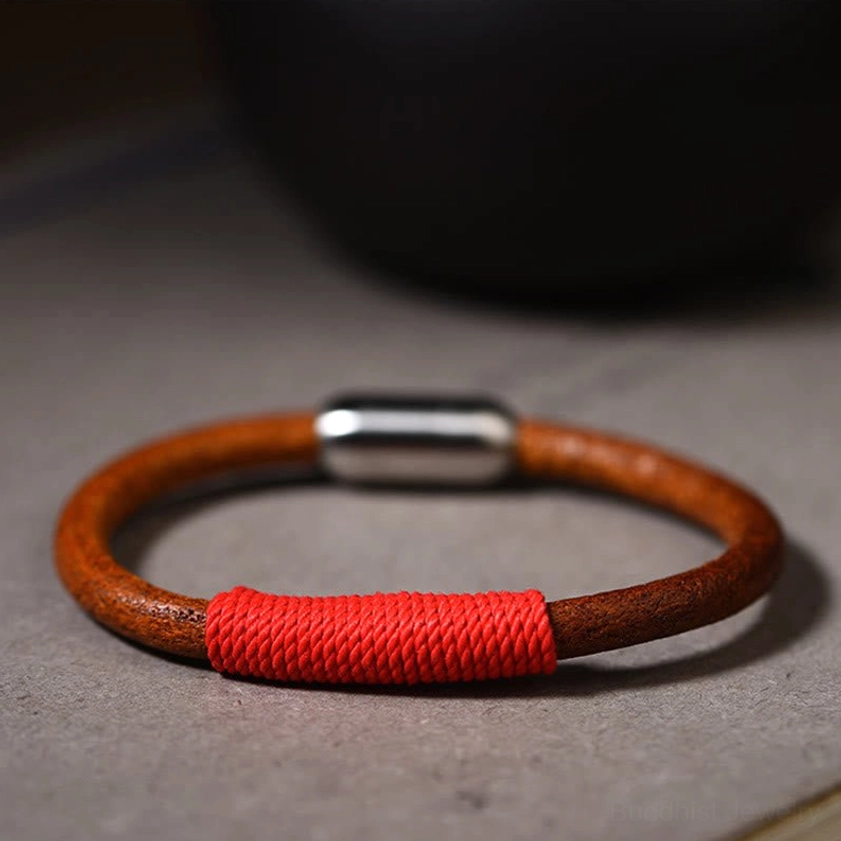 Red fire five elements leather bracelet representing passion life force and protection