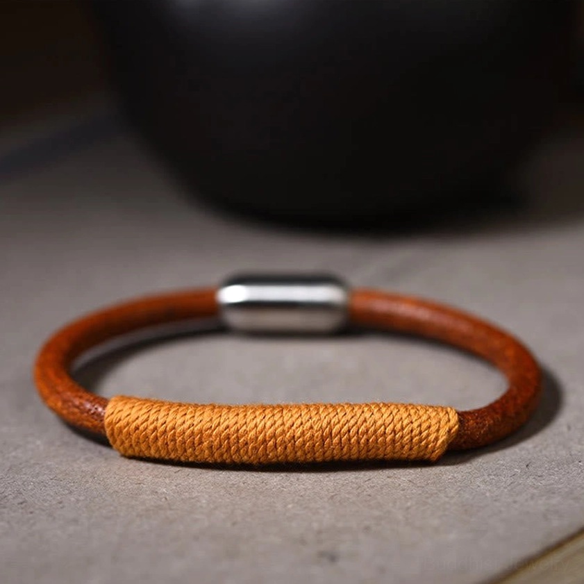 Yellow earth five elements leather bracelet highlighting abundance and prosperity element