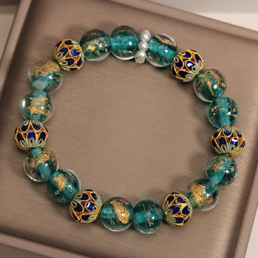 Five elements Buddhist bracelet with cloisonné Liuli glass beads spiritual protection and balance