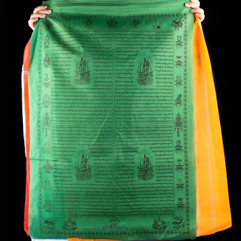 Buddhist windhorse prayer flag set displaying five elements colors for spiritual balance and harmony