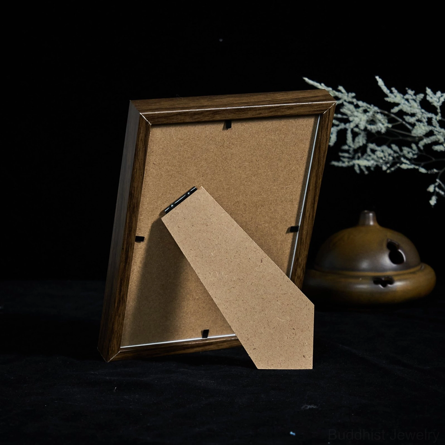 Five-Emperor Coins tree frame with foldable kickstand display option, low rear angle view showing practical versatile setup