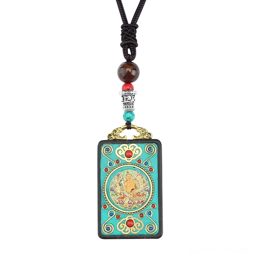 Hanging Five Gods of Wealth thangka Buddhist pendant - centered deity motif white background