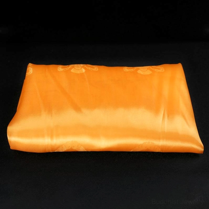 Buddhist five-color blessing khata scarves lifestyle display arranged with meditation altar spiritual space background
