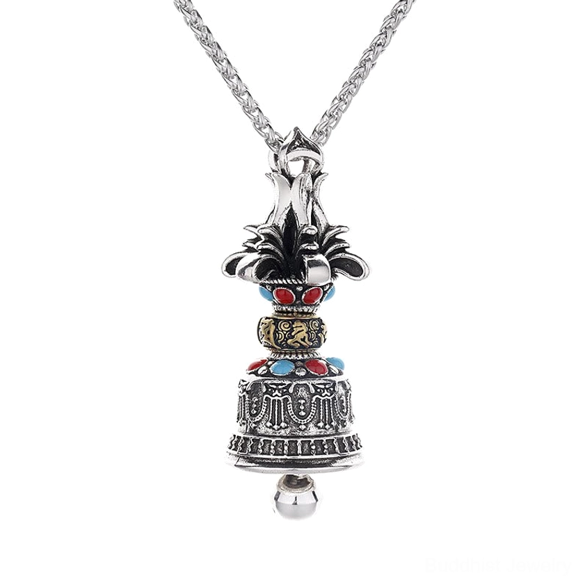 Five-pronged Vajra Buddhist pendant with wheat link chain showing detailed engraving and spiritual symbolism