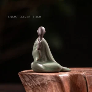 Small formless Buddha ceramic statue with celadon green glaze, handcrafted meditation decor for mindfulness and serenity