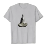 Heather grey formless Buddha cotton t-shirt flat lay front view with crew neck and minimalist print
