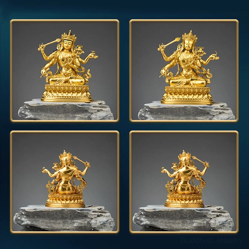 Four-armed Manjusri Bodhisattva gold copper handmade artisan quality