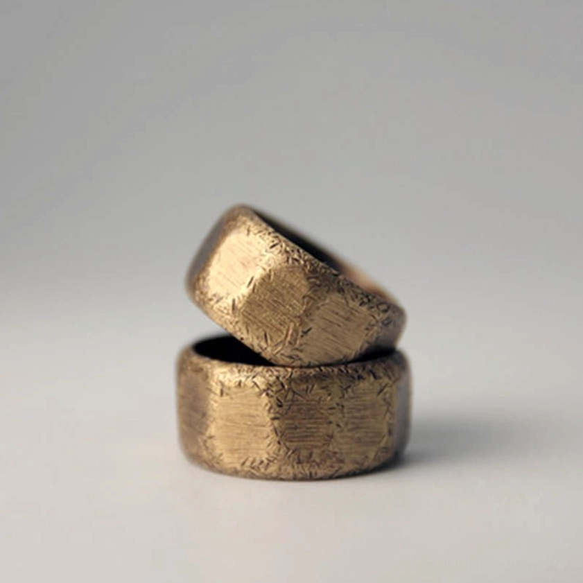 Frosted copper brass wealth ring hammered texture design for good luck and financial abundance