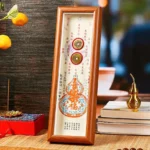 Fu character gourd wooden photo frame with brass coins front view display