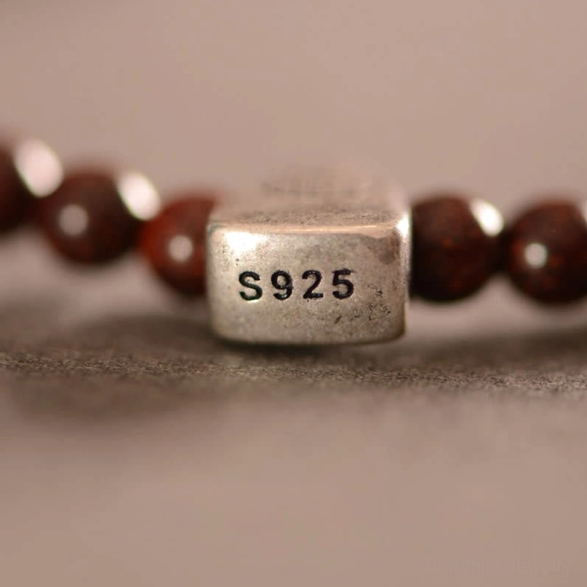 925 sterling silver Fu character protection bracelet made with premium red sandalwood and accent beads