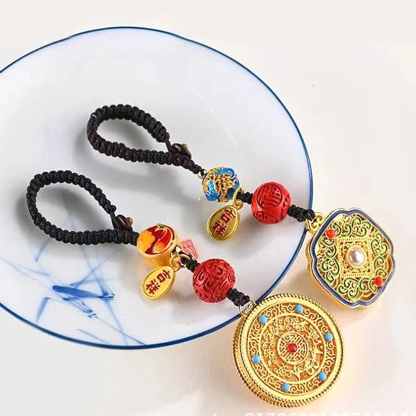Fu character keychain artisan handcrafted with eco-friendly alloy materials and traditional enamel decoration technique