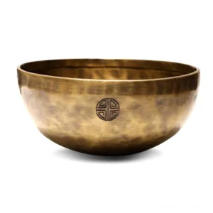 Full moon copper singing bowl handcrafted with hammered finish and traditional emblem