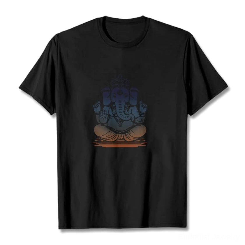 Black Ganesha meditation t-shirt flat lay - Buddhist wisdom spiritual print