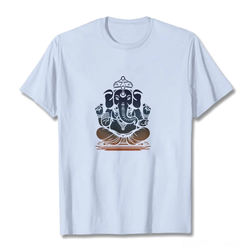 Light cyan Ganesha printed t-shirt flat lay - Buddhist wisdom spiritual apparel