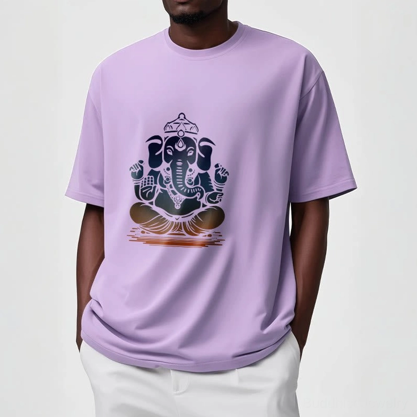 Light grey Ganesha meditation t-shirt - soft cotton Buddhist spiritual wear