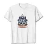 White Ganesha meditation cotton t-shirt front flat lay view - spiritual wisdom design