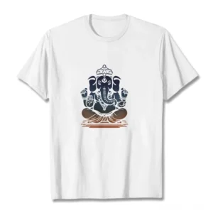 White Ganesha meditation cotton t-shirt front flat lay view - spiritual wisdom design