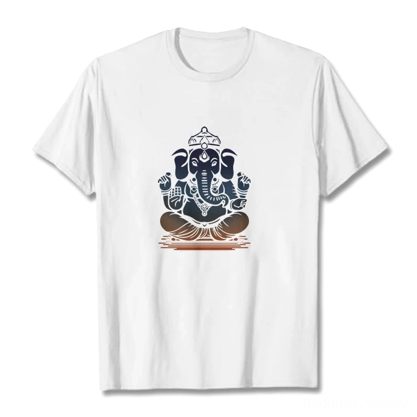 White Ganesha meditation cotton t-shirt front flat lay view - spiritual wisdom design